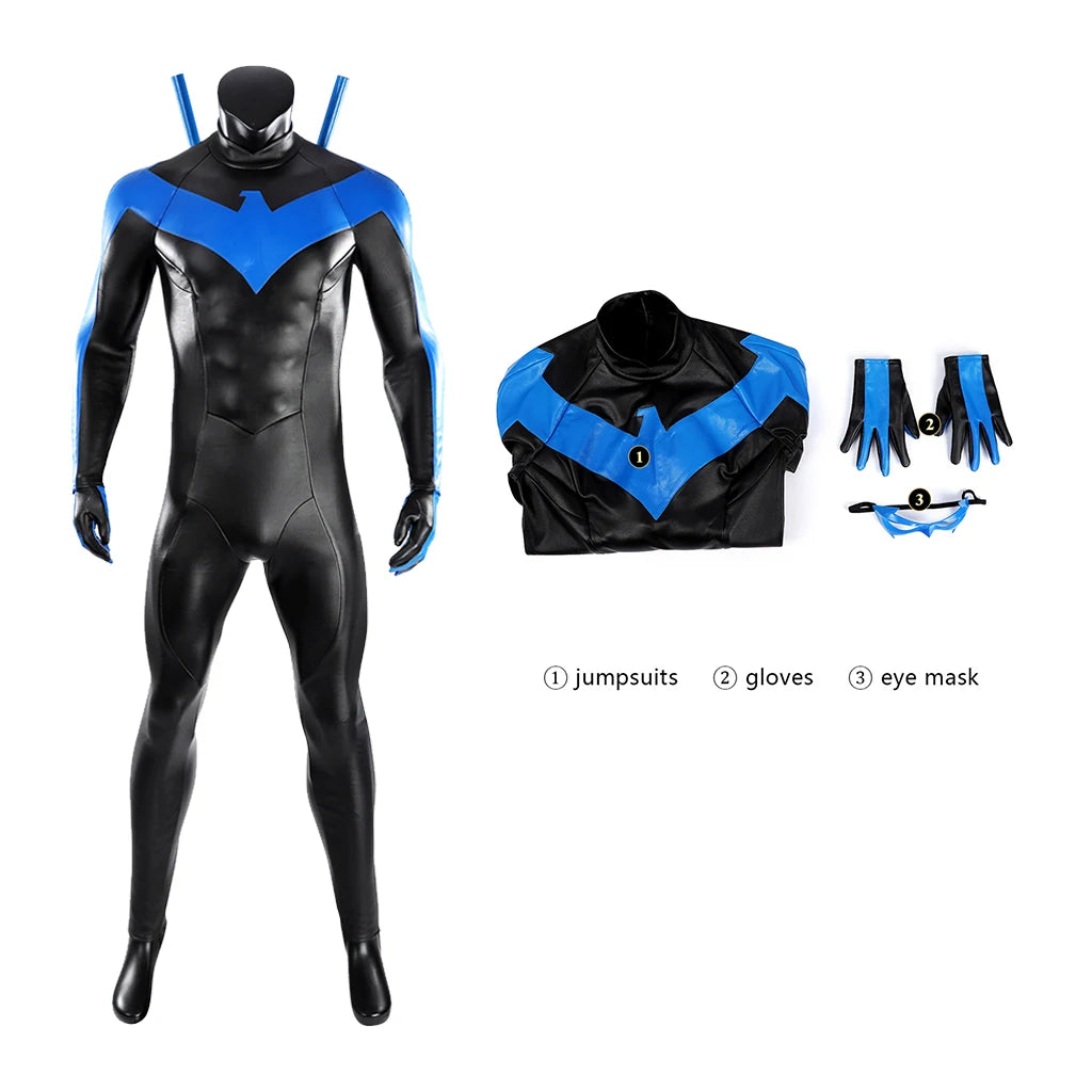 Anime Nightwing Cosplay Costume Fancy Bodysuit With Eyepatch Uniform Halloween Carnival Dick Grayson Outfit 7