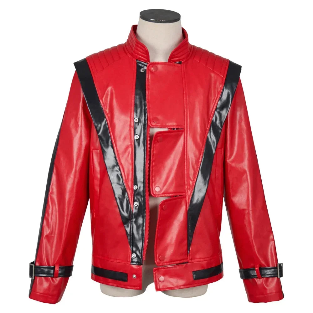 Michael Jackson Cosplay Red Faux Leather Costume Halloween Party Stage Performance Role Play Full Outfit 7