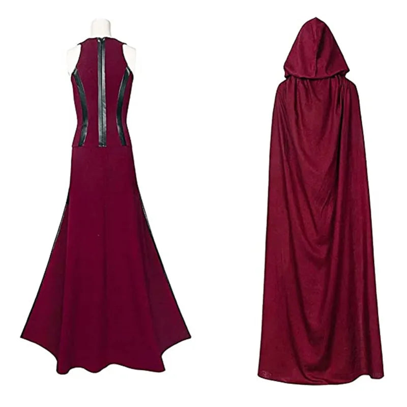 Scarlet Cosplay Witch Maximoff Wanda Vision Cosplay Costume Headwear Cloak and Pants Full Set Outfit Halloween Accessories Props 5