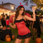 Women Ladybug Halloween Costume Bee Cosplay Outfit Dress with Wing Sets 1