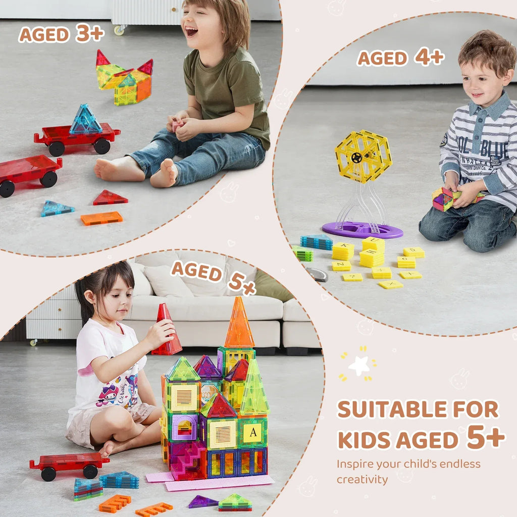  building set, educational toys, kids creative play, magnetic building blocks, magnetic tiles, Montessori toys, STEM toys 181-Piece Magnetic Building Tiles Set for 3+