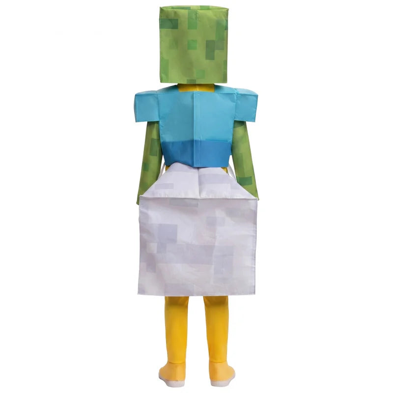 Halloween Jockey Costume, Pixel Block Chicken JockeyStyle Game Role Play Outfit, Funny Stage Performance Clothes For Boys Party 4