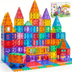 Magnetic building tiles set by For Full Fun, 50-piece set with colorful geometric shapes, compatible with Magna-Tiles for creative play
