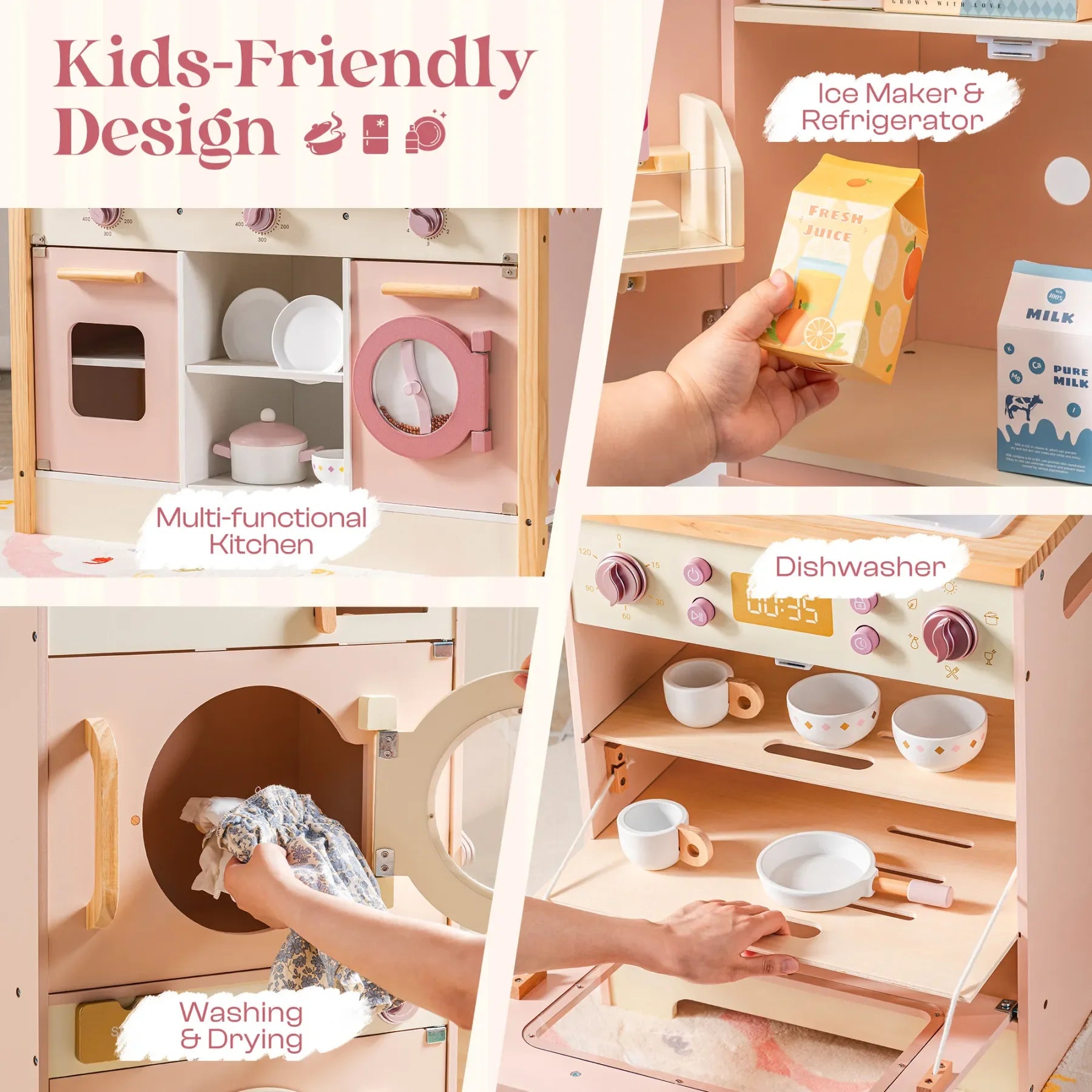 For Full Fun-Kids Corner Wooden Play Kitchen Set with Realistic Sound – Pretend Cooking Toy for Boys & Girls-