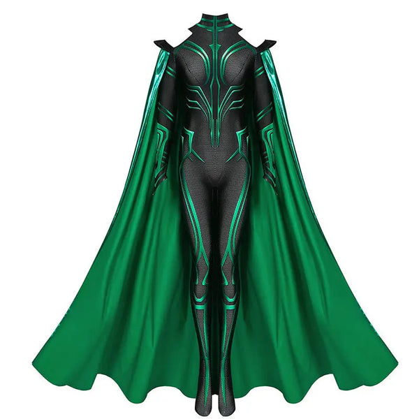 Hela Jumpsuit Cosplay Costume 3D Long Sleeve Green Bodysuit Halloween Masquerade Party Costume for Adult Women 1