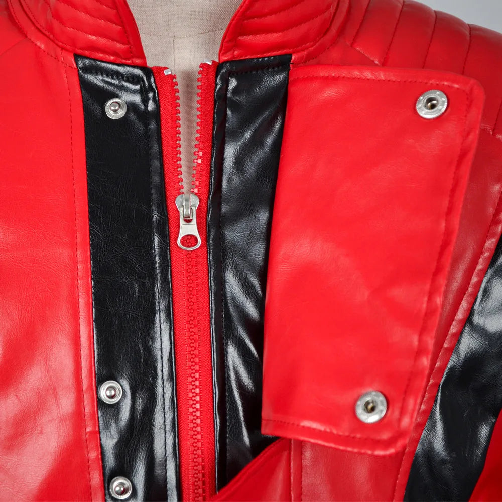 Michael Jackson Cosplay Red Faux Leather Costume Halloween Party Stage Performance Role Play Full Outfit 6