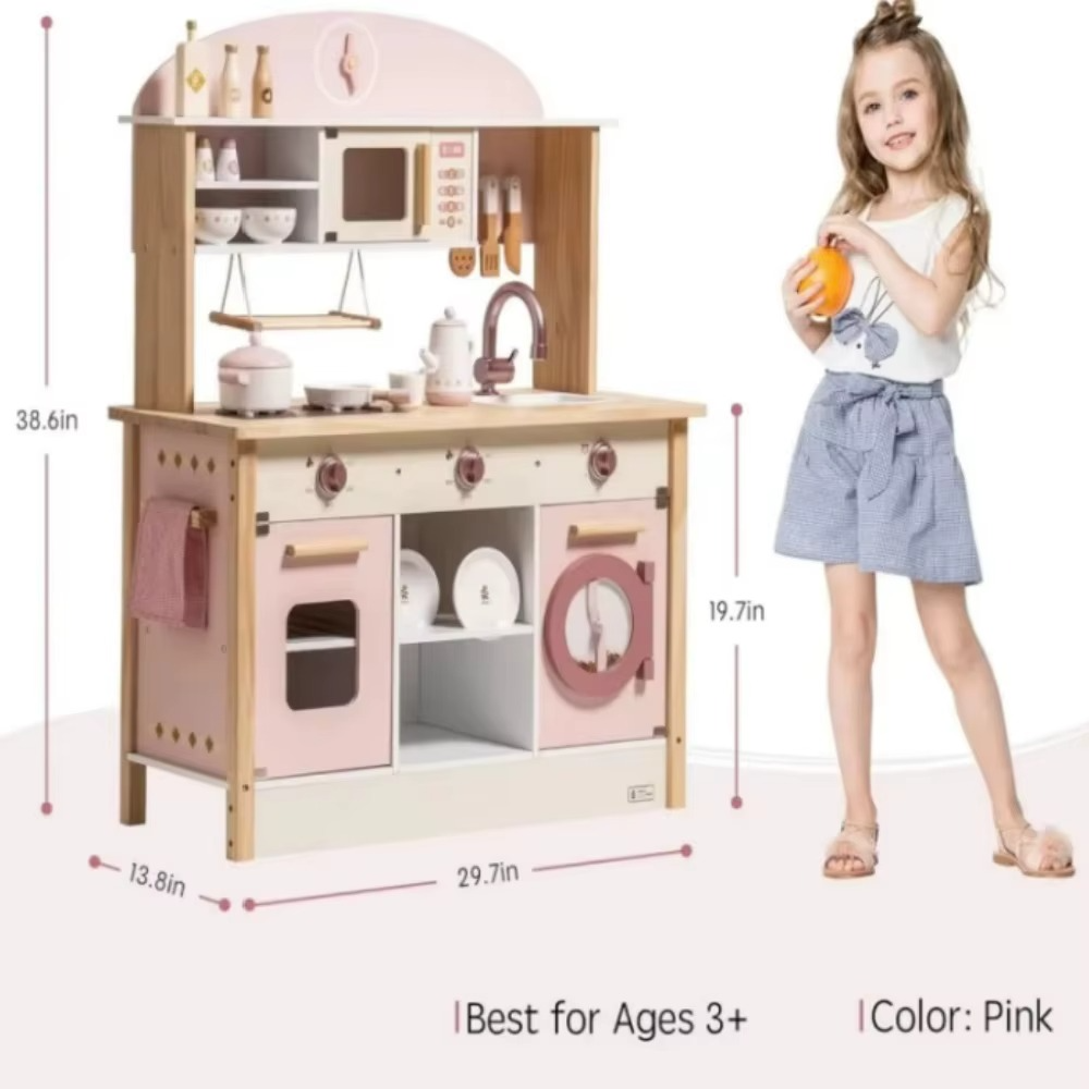 For Full Fun-Kids Corner Wooden Play Kitchen Set with Realistic Sound – Pretend Cooking Toy for Boys & Girls-