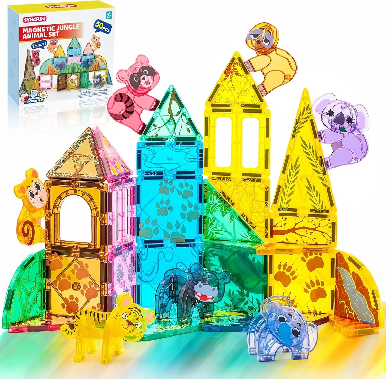Set of colorful magnetic building tiles from For Full Fun, includes 50, 66, or 110 pieces for creative construction and play.