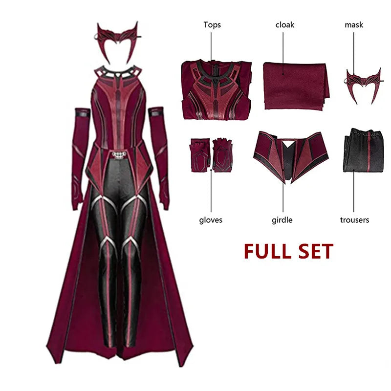 Scarlet Cosplay Witch Maximoff Wanda Vision Cosplay Costume Headwear Cloak and Pants Full Set Outfit Halloween Accessories Props 1