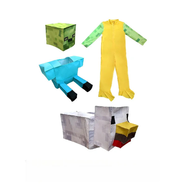 Halloween Jockey Costume, Pixel Block Chicken JockeyStyle Game Role Play Outfit, Funny Stage Performance Clothes For Boys Party 6