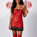 Women Cute Ladybug Halloween Costume Set Polka Dot Spaghetti Strap Mini Dress With Wings Headband Thigh High Socks Cosplay Party 2