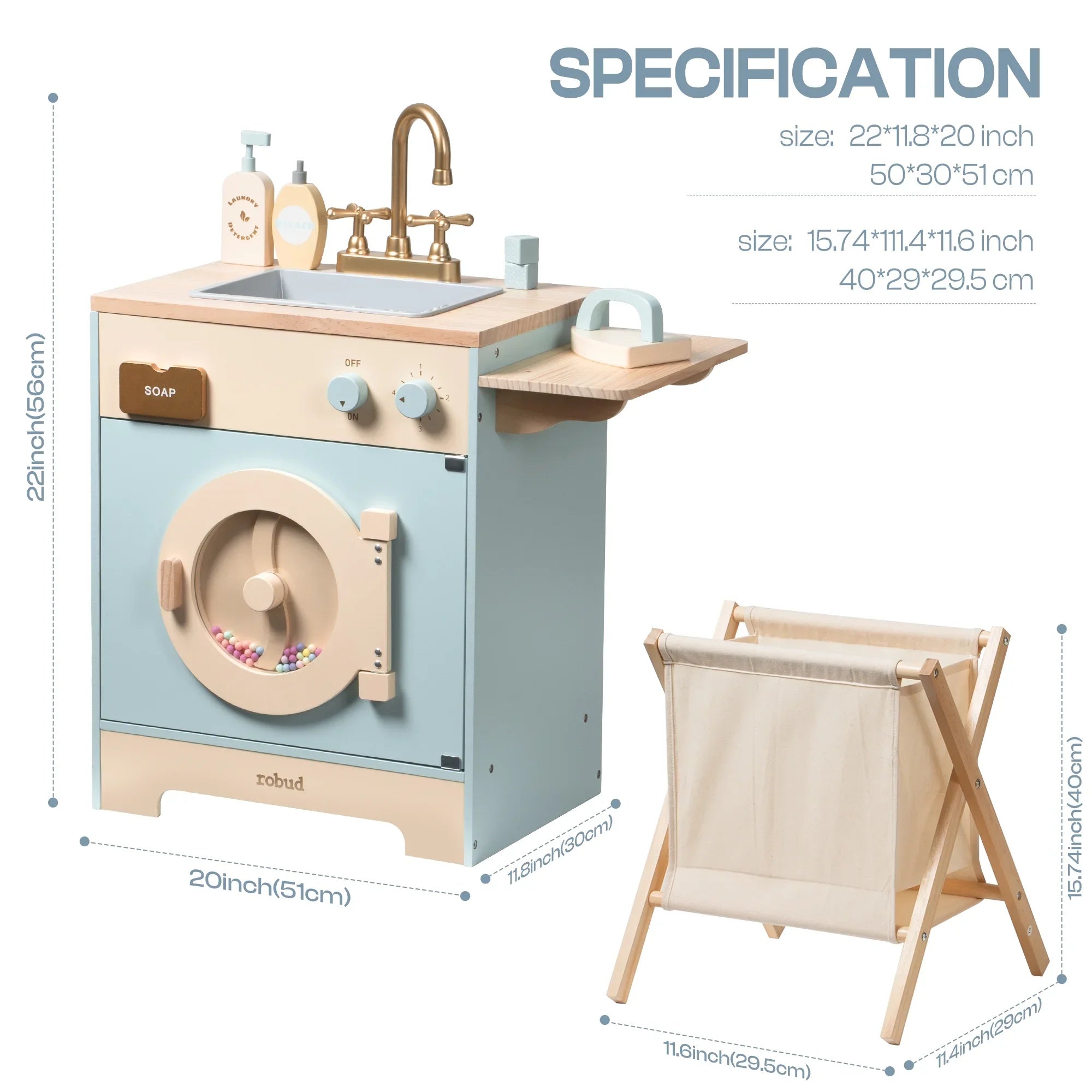 For Full Fun-Wooden Kitchen Playset for Kids Age 3+ | Kitchen Washer, Fridge & Oven – Blue-