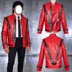 Michael Jackson Cosplay Red Faux Leather Costume Halloween Party Stage Performance Role Play Full Outfit 2