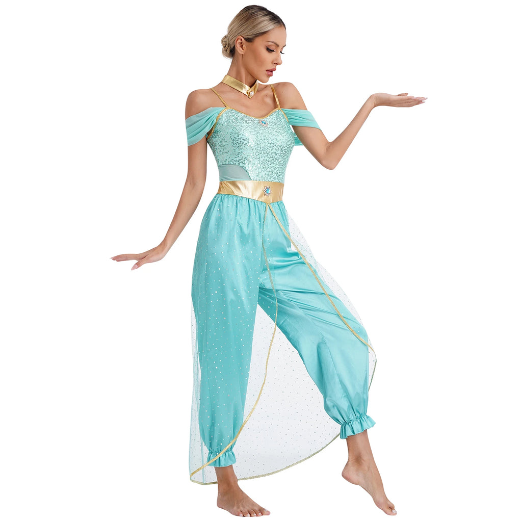 Festival Arabian Princess Costumes Indian Dance Embroider Bollywood Jasmines Costume Party Halloween Cosplay Jasmines Outfit 3