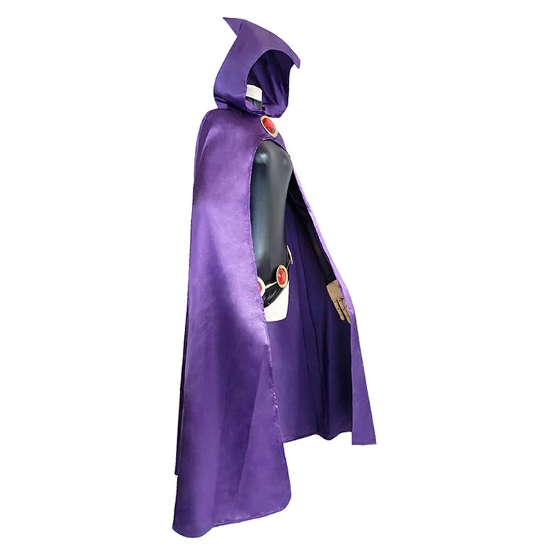 Teen Titans Raven Cosplay Costume Super hero Cloak Jumpsuits Zentai Halloween Fancy Ball Adult kids Suit 4