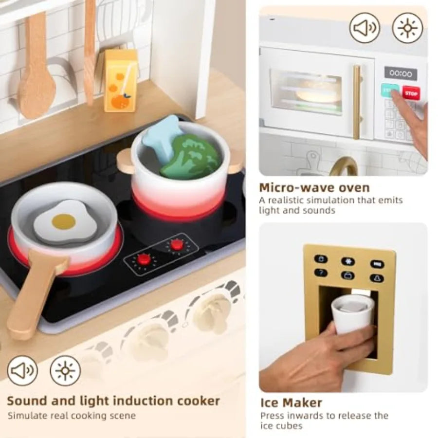 For Full Fun-Wooden Kitchen Playset with Lights & Sounds | Role Play Toy for Kids +3-