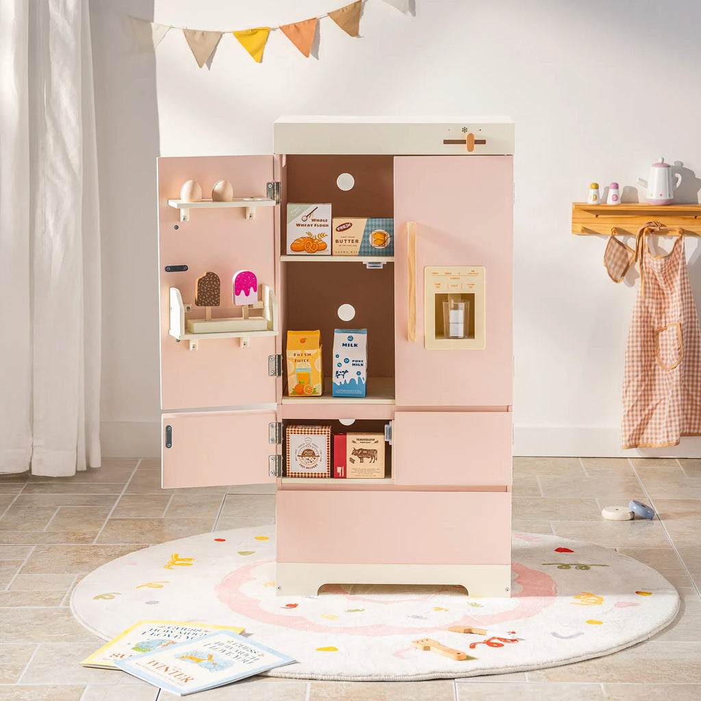 For Full Fun-Kids Corner Wooden Play Kitchen Set with Realistic Sound – Pretend Cooking Toy for Boys & Girls-