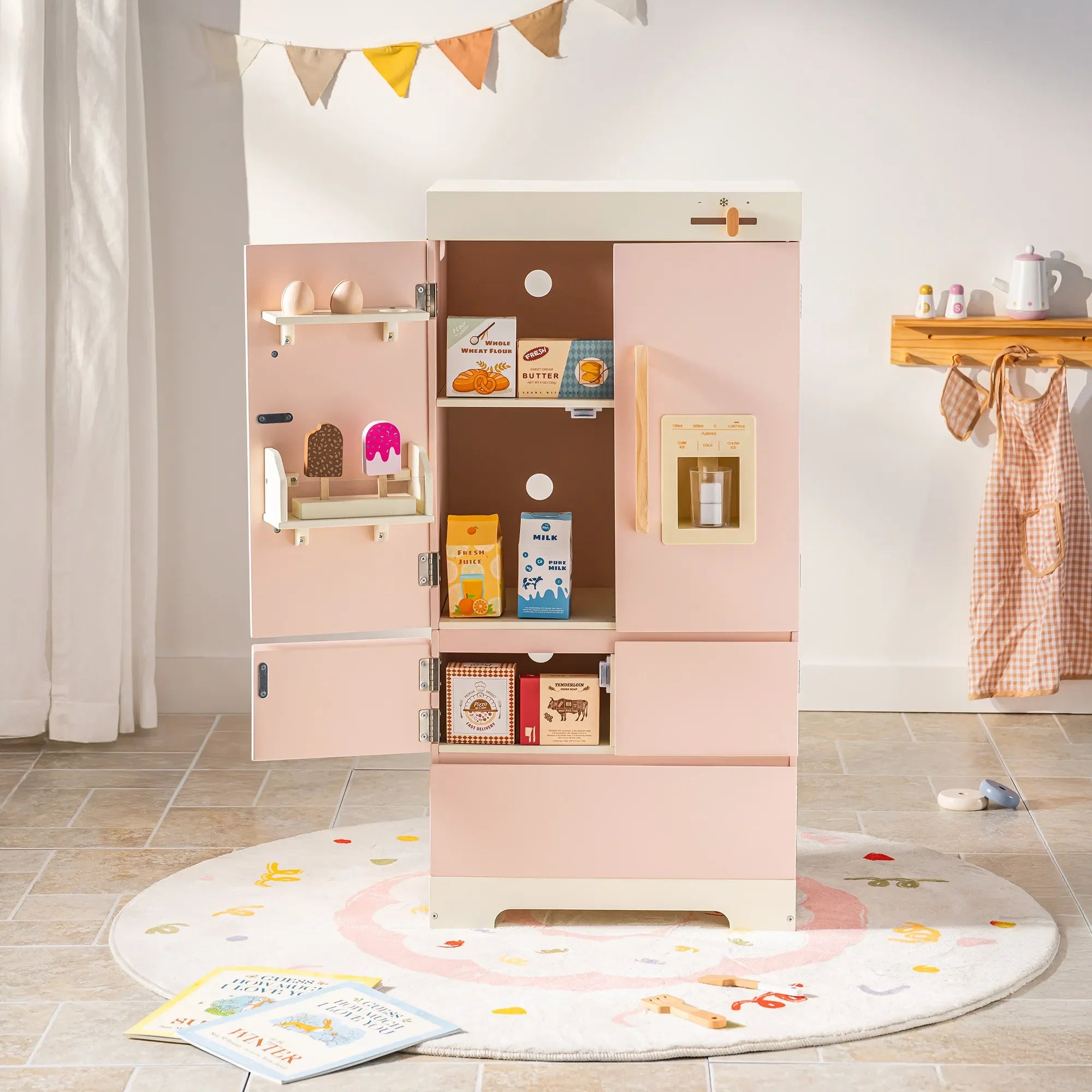 For Full Fun-Kids Corner Wooden Play Kitchen Set with Realistic Sound – Pretend Cooking Toy for Boys & Girls-