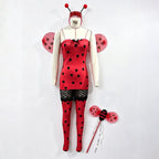 Women Cute Ladybug Halloween Costume Set Polka Dot Spaghetti Strap Mini Dress With Wings Headband Thigh High Socks Cosplay Party 1