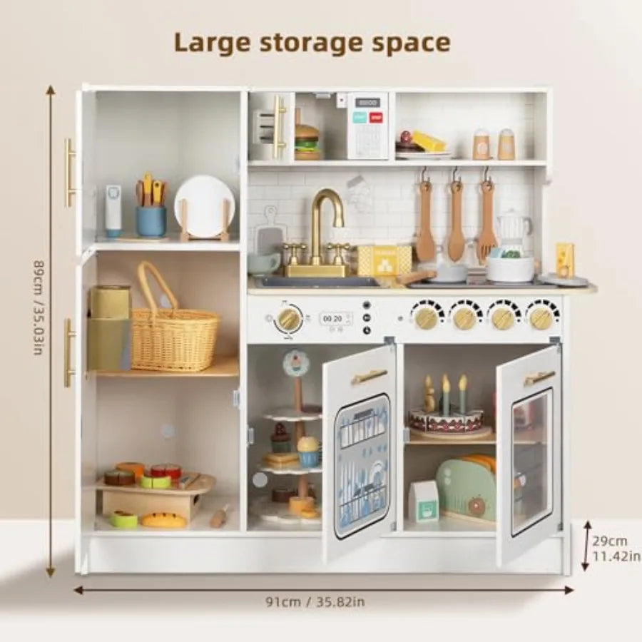 For Full Fun-Wooden Kitchen Playset with Lights & Sounds | Role Play Toy for Kids +3-