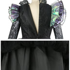 Halloween Witch Elphaba Costume Kids Purim Fantasy Outfits Girls Fancy Sets Children Long Sleeve Lace Ruffles Black Party Gown 6