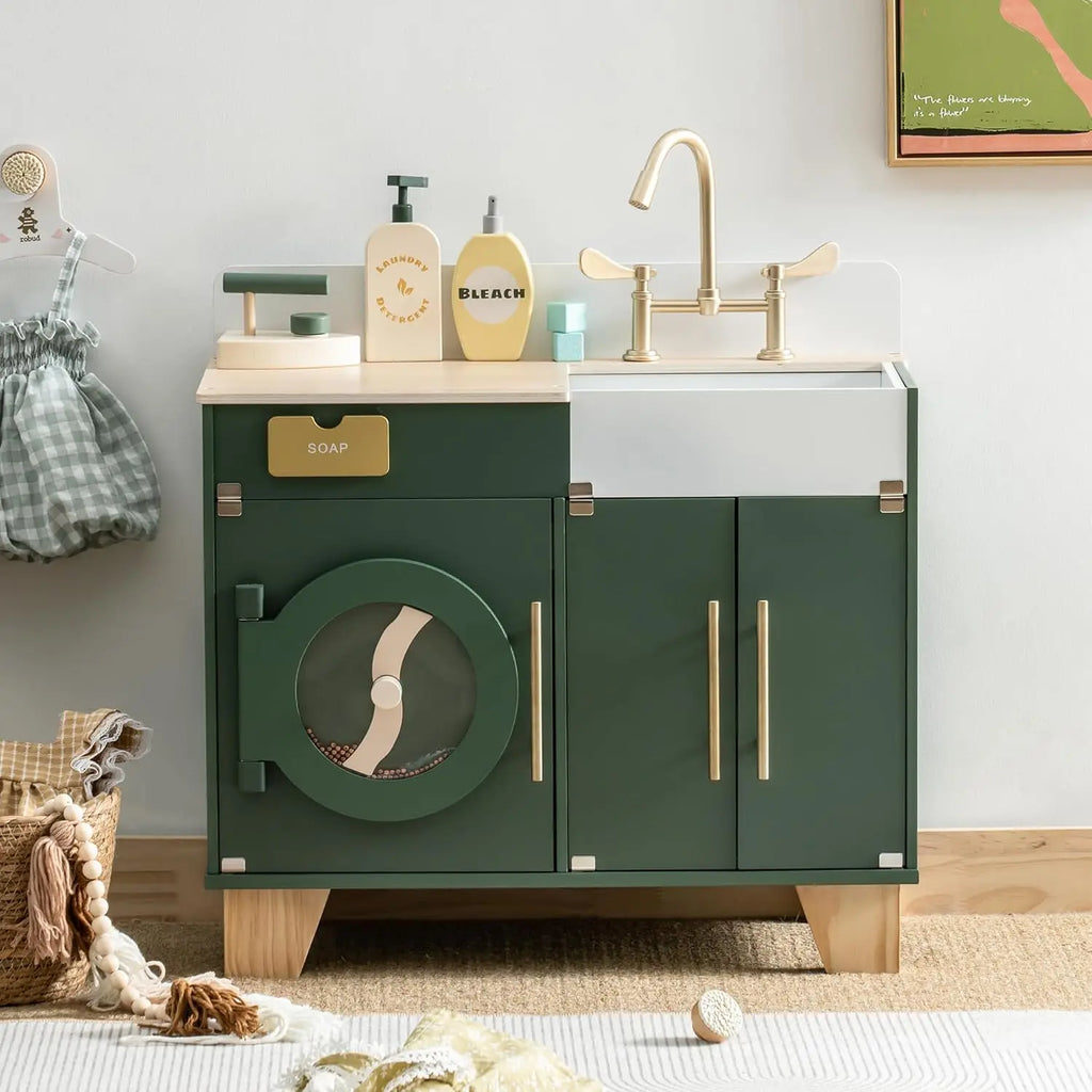 For Full Fun-Wooden Play Kitchen Set with Fridge, Oven & Washer/Dryer for Kids +3-