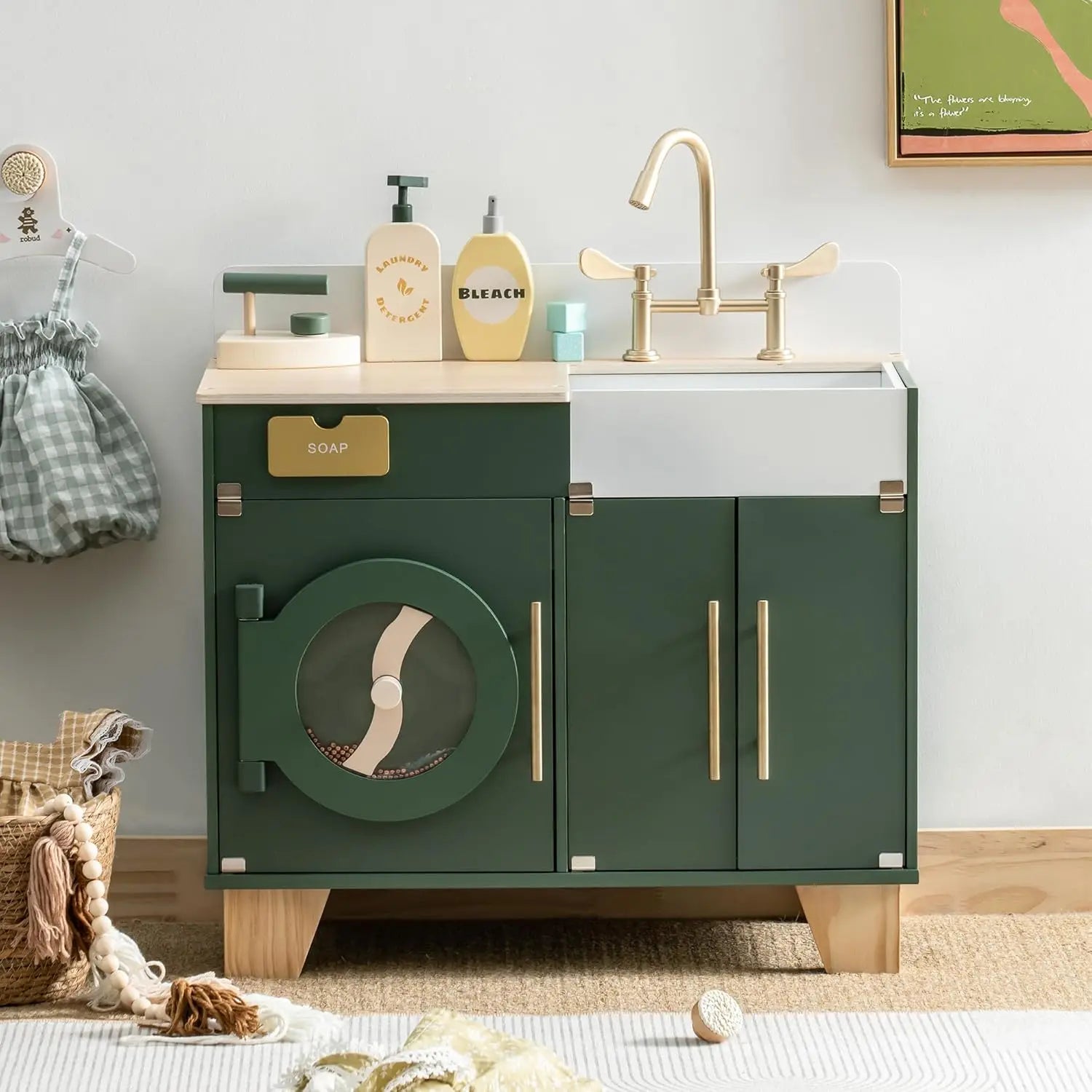 For Full Fun-Wooden Play Kitchen Set with Fridge, Oven & Washer/Dryer for Kids +3-