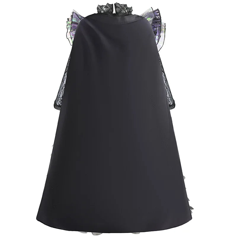 Halloween Witch Elphaba Costume Kids Purim Fantasy Outfits Girls Fancy Sets Children Long Sleeve Lace Ruffles Black Party Gown 4