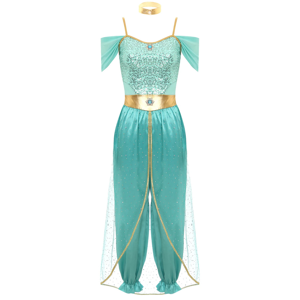 Festival Arabian Princess Costumes Indian Dance Embroider Bollywood Jasmines Costume Party Halloween Cosplay Jasmines Outfit 4