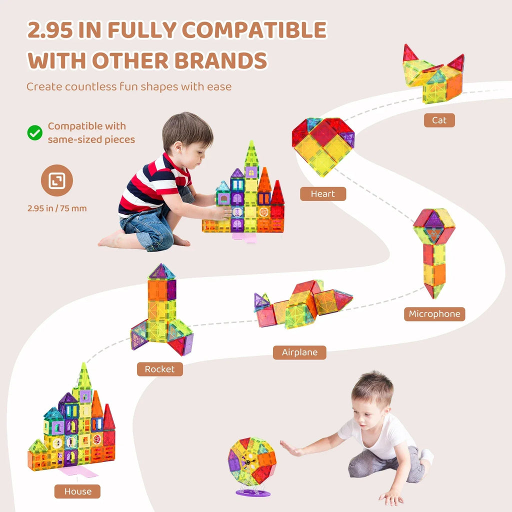  building set, educational toys, kids creative play, magnetic building blocks, magnetic tiles, Montessori toys, STEM toys 181-Piece Magnetic Building Tiles Set for 3+