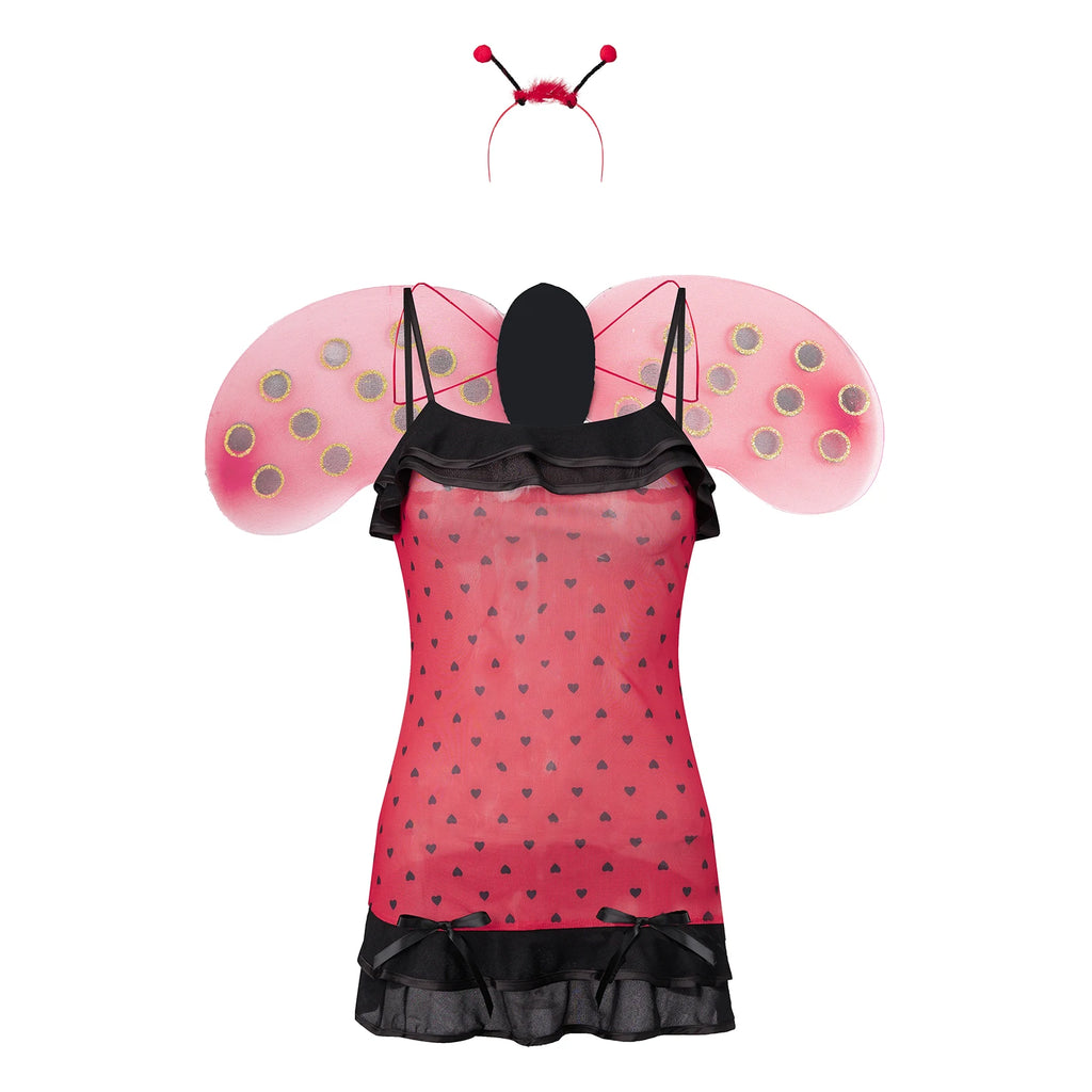 Women Ladybug Halloween Costume Bee Cosplay Outfit Dress with Wing Sets 6