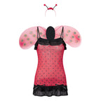 Women Ladybug Halloween Costume Bee Cosplay Outfit Dress with Wing Sets 6