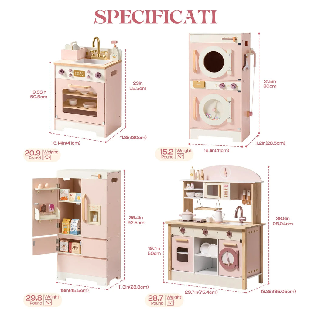 For Full Fun-Kids Corner Wooden Play Kitchen Set with Realistic Sound – Pretend Cooking Toy for Boys & Girls-