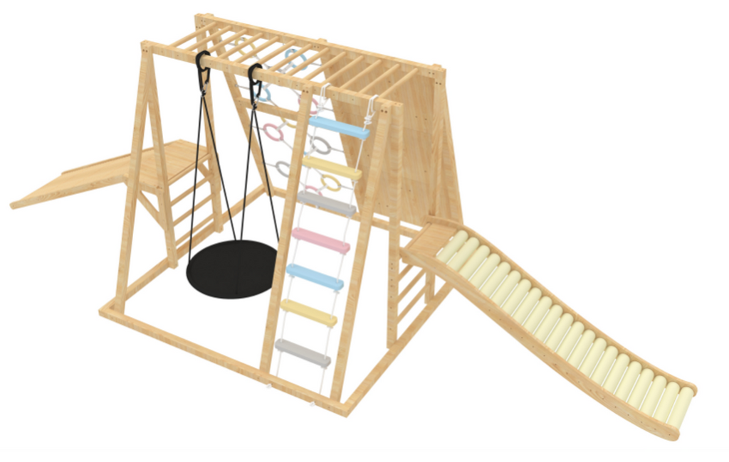 For Full Fun-Bazel 6-in-1 Pikler Climber Set (Triangle, Arch & Slide)-Climbing Structures