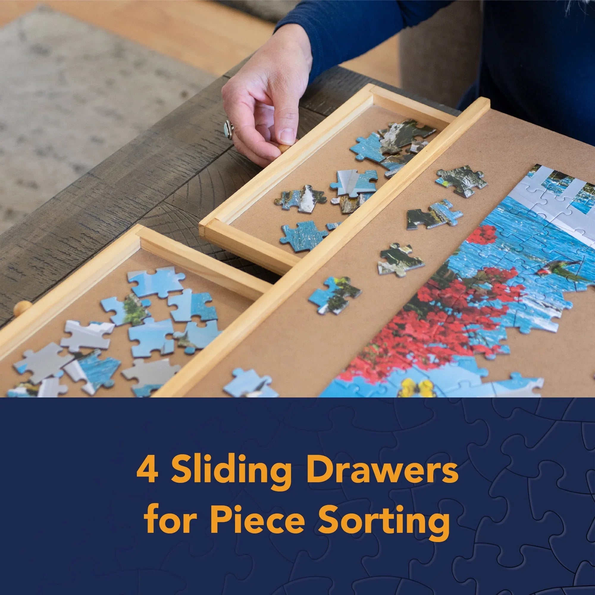  Bits and Pieces Jumbo Puzzle Plateau Jigsaw Puzzle Organizer 26" x 34", Wooden, 1500 PCS, 4 Trays