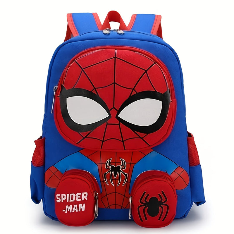 Colorful 3D Spider-Man backpack for kids, featuring a fun educational toy design with adjustable straps and Spider-Man imagery.