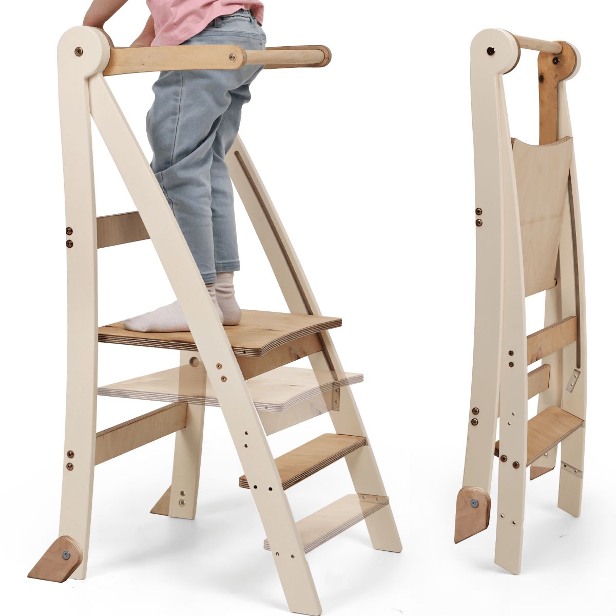 Adjustable solid wood Montessori learning tower and step stool for toddlers – ForFullFun