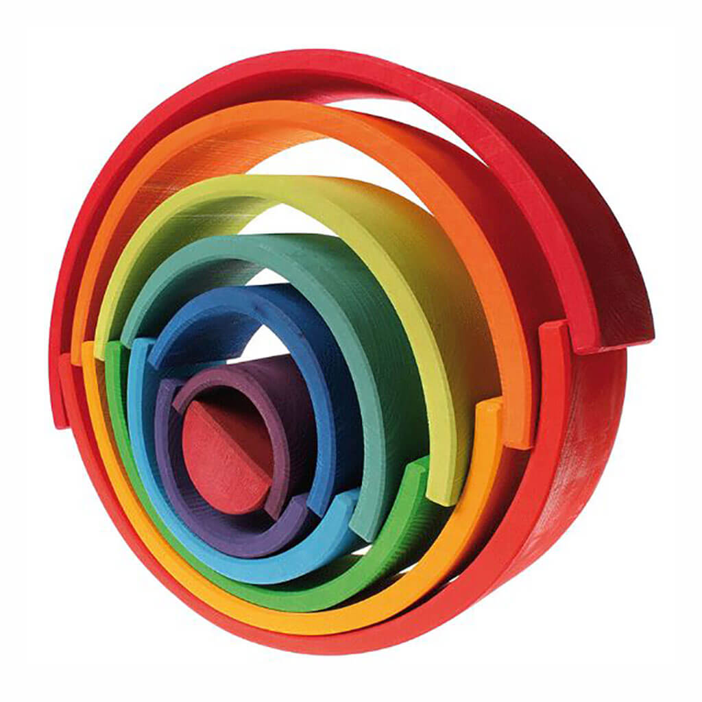 For Full Fun-Grimm's 12-Piece Large Rainbow — Hand-Stained Lime Wood Stacking Toy, Ages 1+-Puzzles and Games for Kids