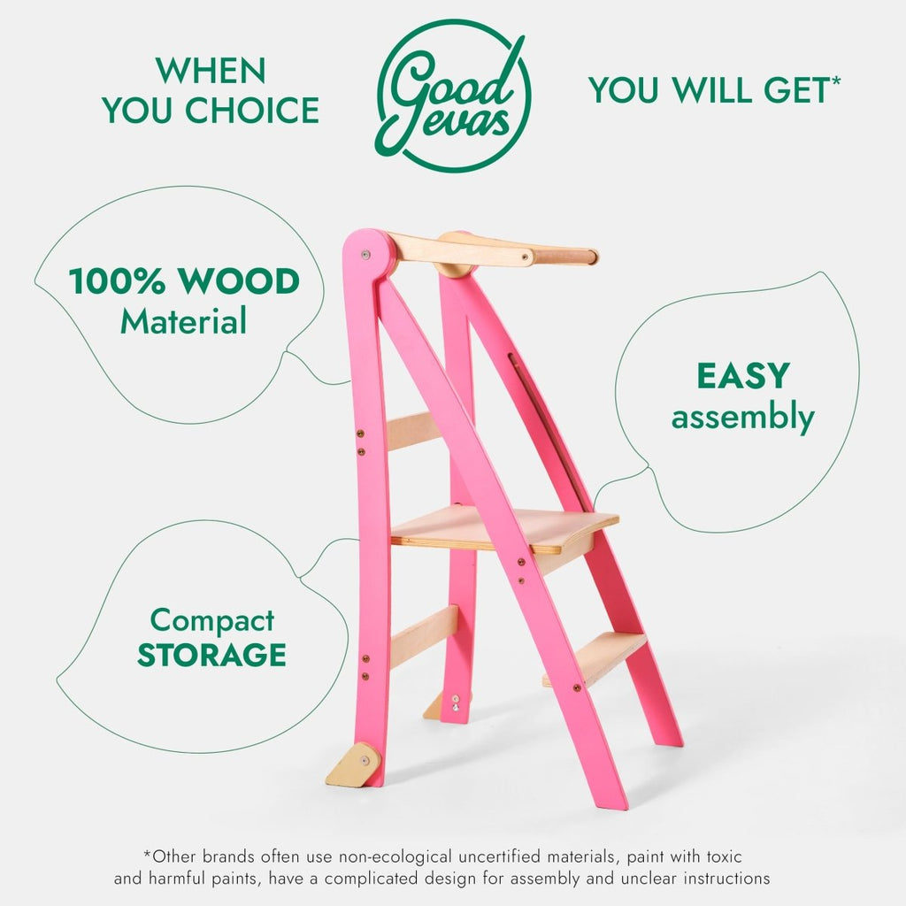 For Full Fun-Helper Tower: A Multi-functional Foldable Step Stool for Kids - Pink-Toddler Tower