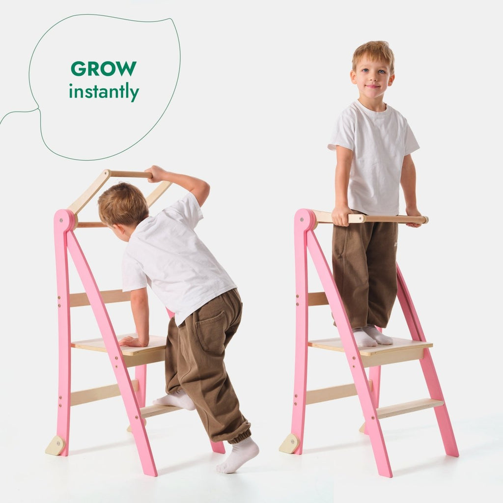 For Full Fun-Helper Tower: A Multi-functional Foldable Step Stool for Kids - Pink-Toddler Tower