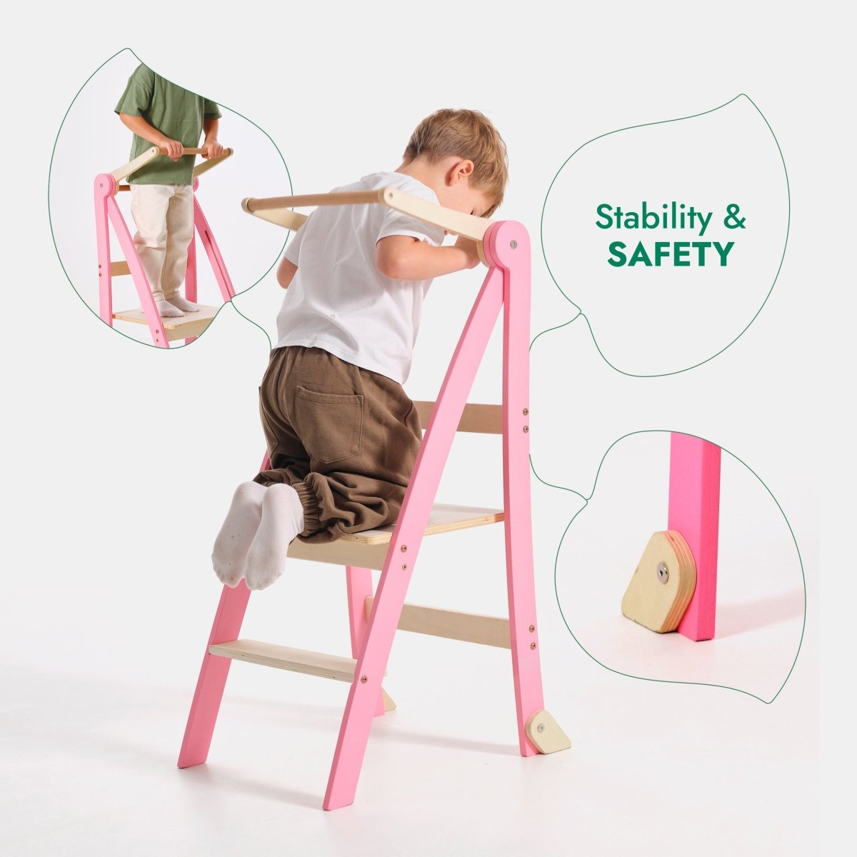 For Full Fun-Helper Tower: A Multi-functional Foldable Step Stool for Kids - Pink-Toddler Tower