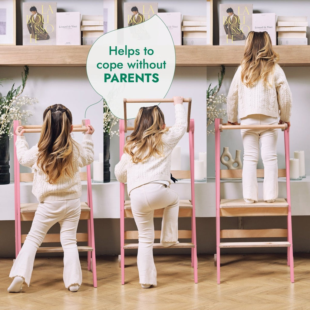 For Full Fun-Helper Tower: A Multi-functional Foldable Step Stool for Kids - Pink-Toddler Tower