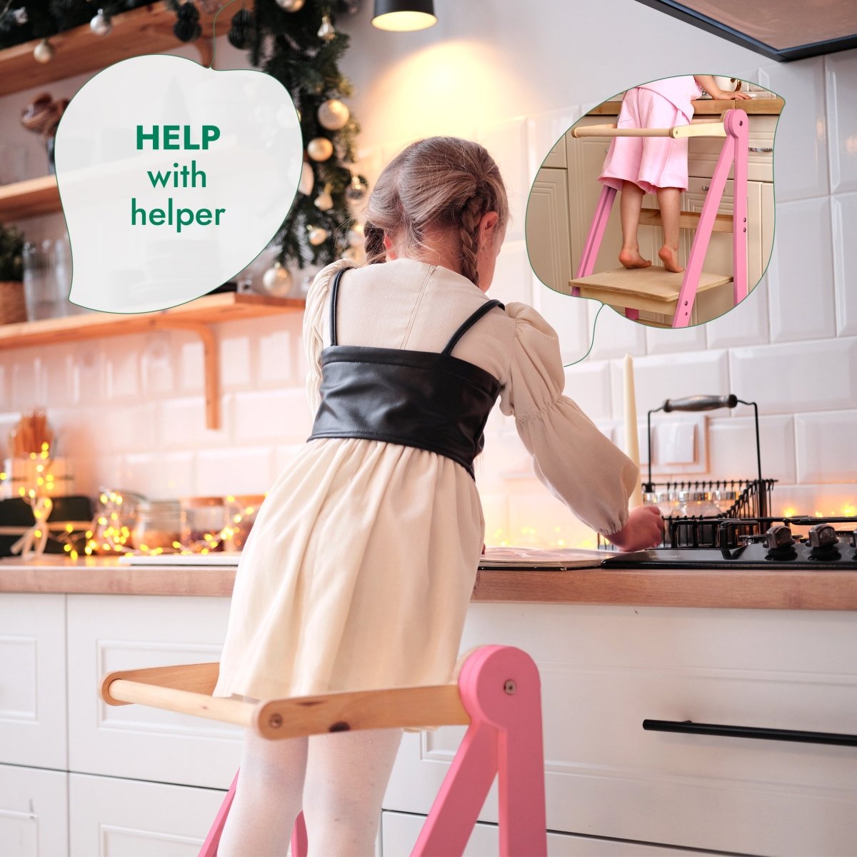 For Full Fun-Helper Tower: A Multi-functional Foldable Step Stool for Kids - Pink-Toddler Tower