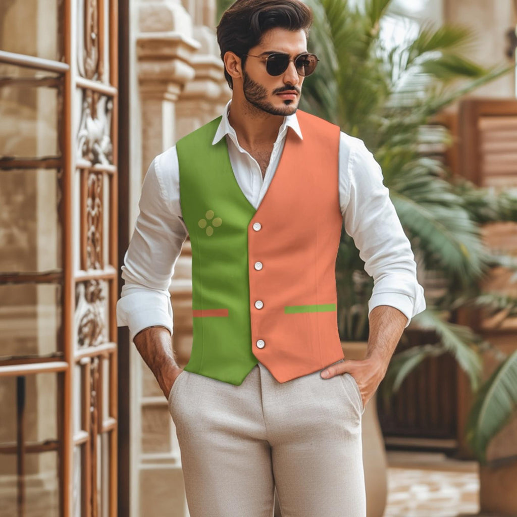 Flowery Inspired Vest Costume Orange and Green Two-tone Waistcoat Cosplay 7