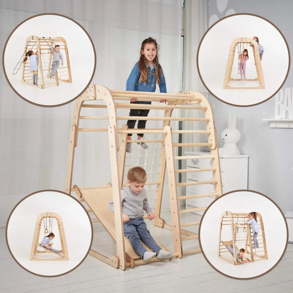 For Full Fun-Indoor Wooden Playground for Children - 6in1 Playground + Swings Set + Slide Board-6in1 Playsets