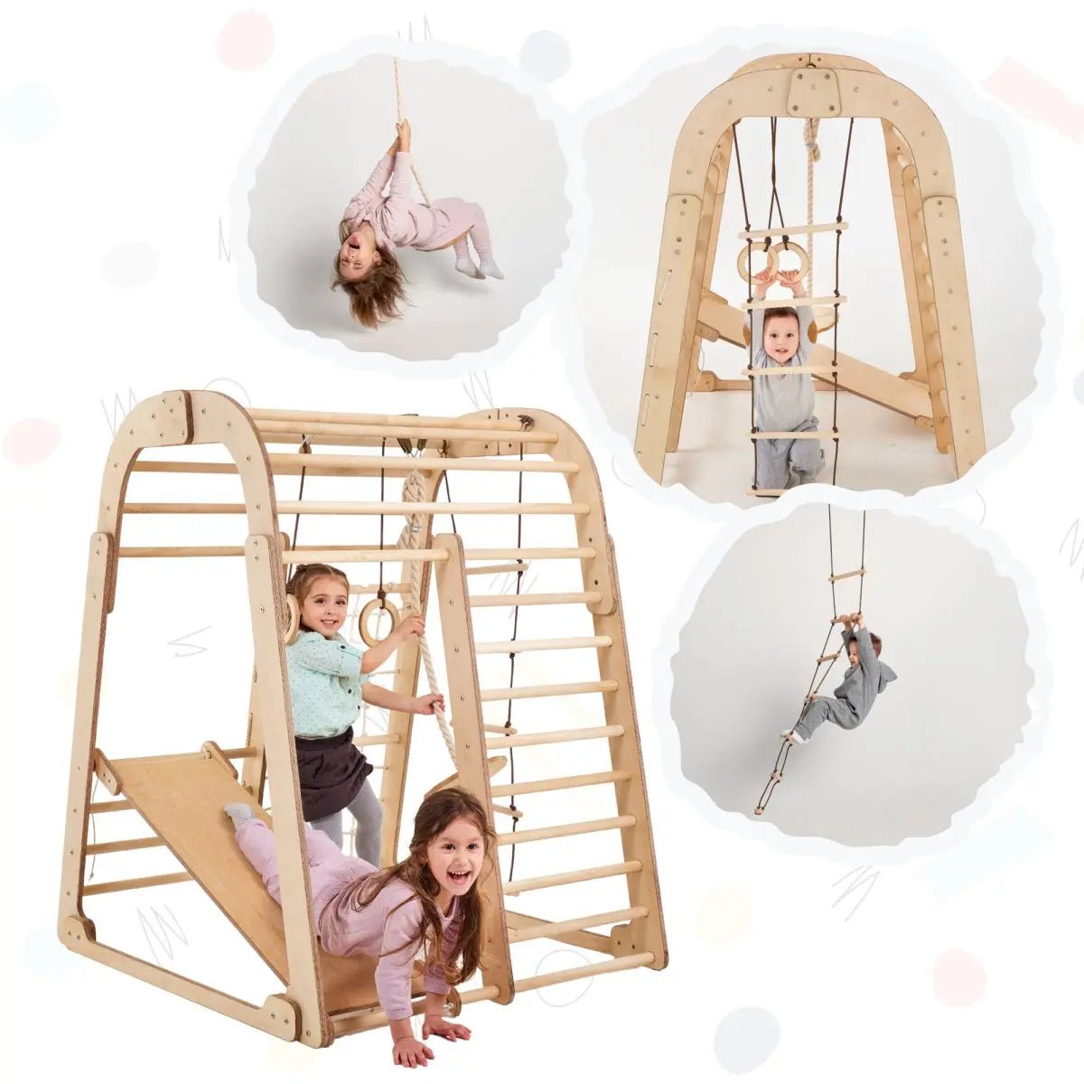 For Full Fun-Indoor Wooden Playground for Children - 6in1 Playground + Swings Set + Slide Board-6in1 Playsets