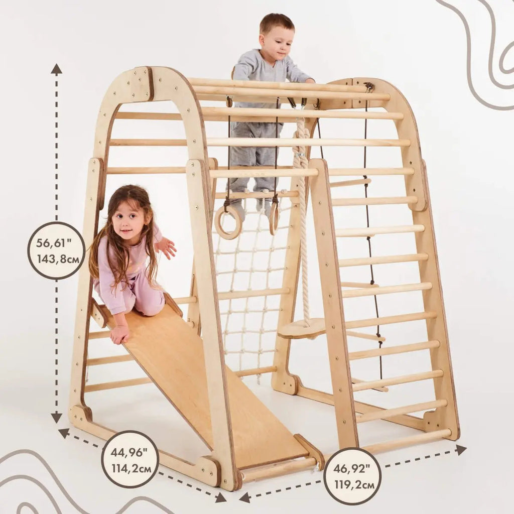 For Full Fun-Indoor Wooden Playground for Children - 6in1 Playground + Swings Set + Slide Board-6in1 Playsets