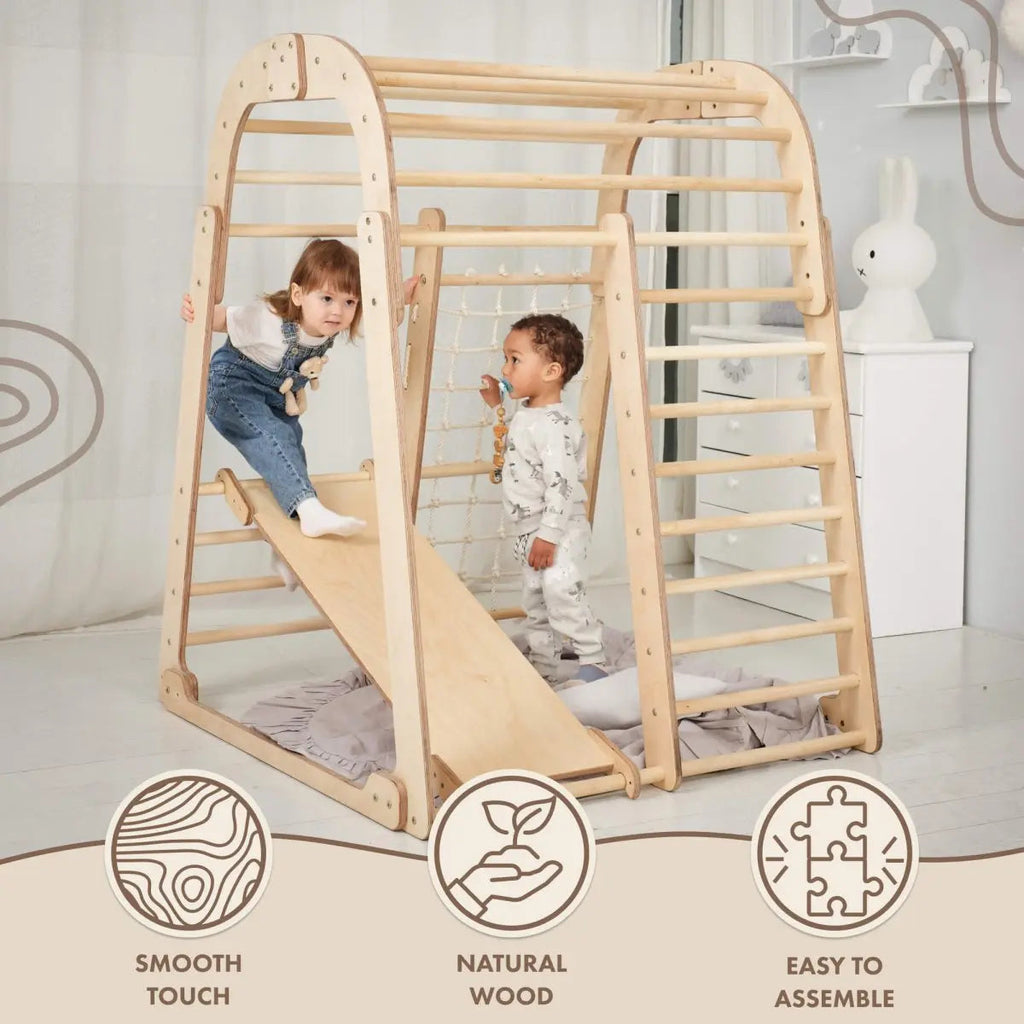 For Full Fun-Indoor Wooden Playground for Children - 6in1 Playground + Swings Set + Slide Board-6in1 Playsets