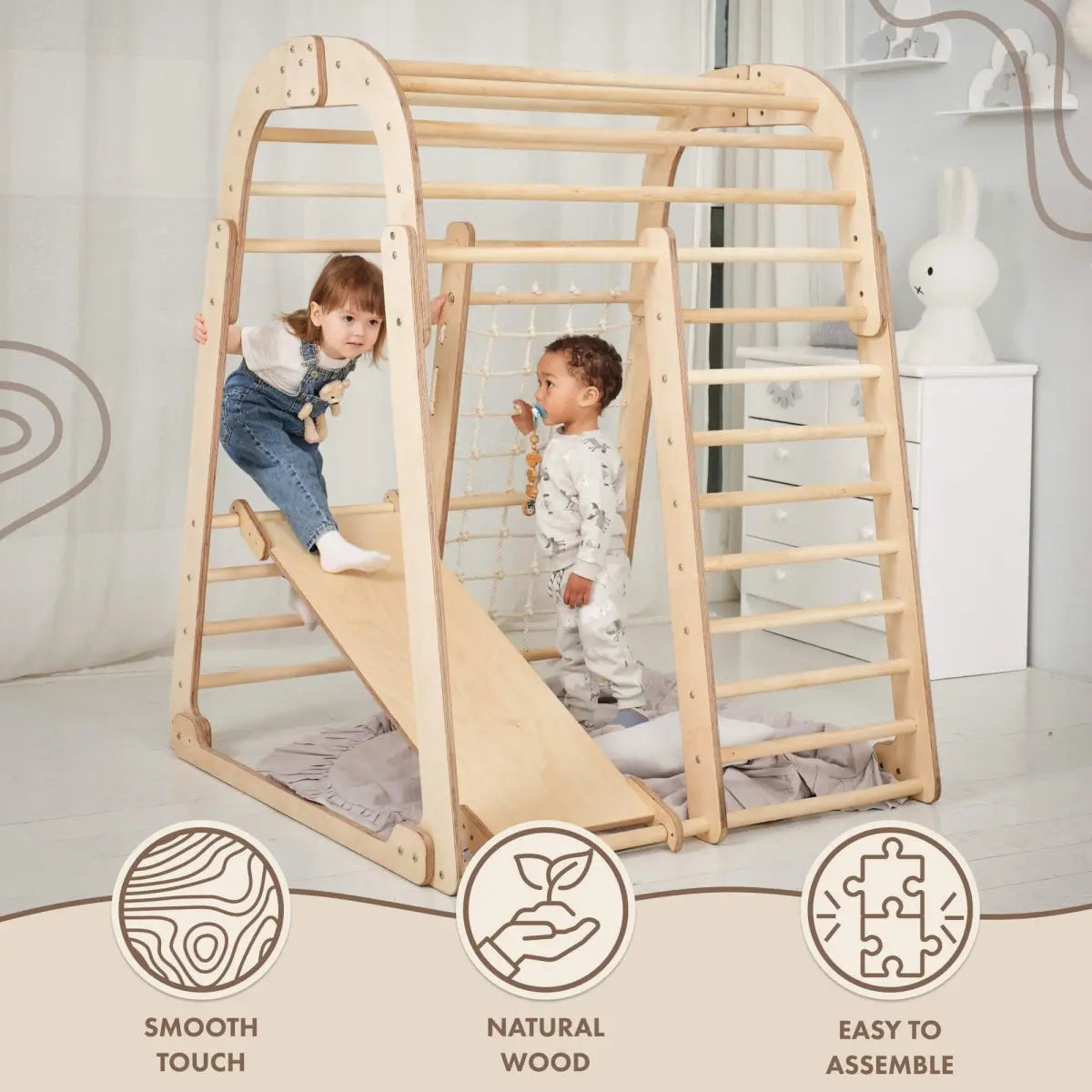 For Full Fun-Indoor Wooden Playground for Children - 6in1 Playground + Swings Set + Slide Board-6in1 Playsets
