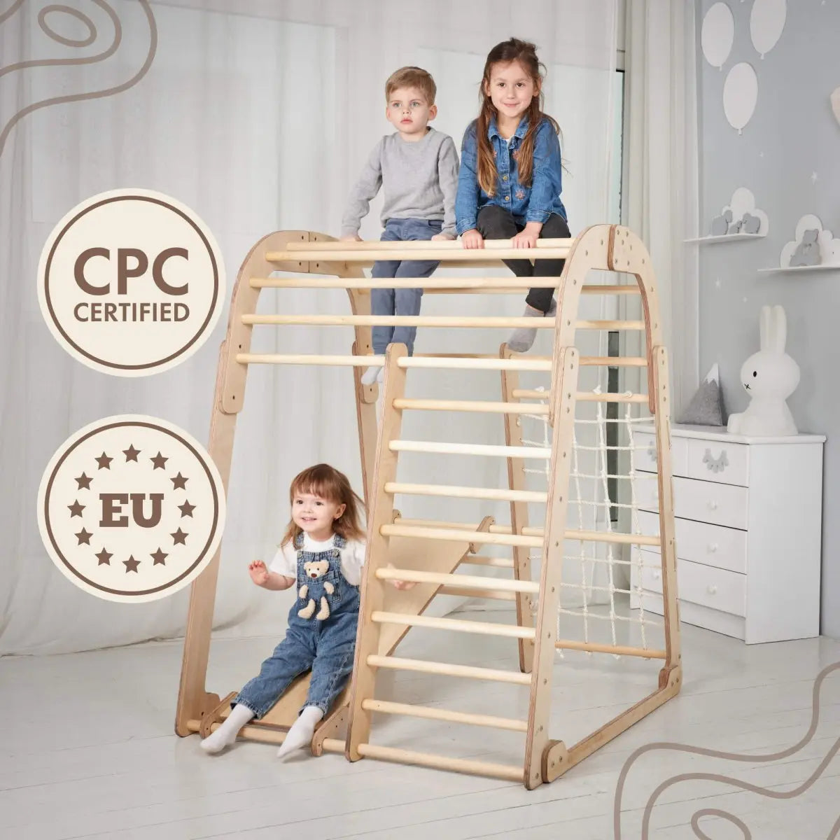 For Full Fun-Indoor Wooden Playground for Children - 6in1 Playground + Swings Set + Slide Board-6in1 Playsets